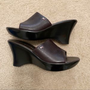 Tommy Hilfiger Brown Leather Wedge Sandals